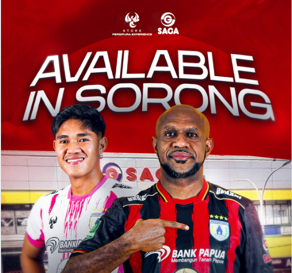 Pecinta Persipura di Sorong dan sekitarnya kini bisa mendapatkan jersey resmi Mutiara Hitam di SAGA Supermarket & Dept. Store!